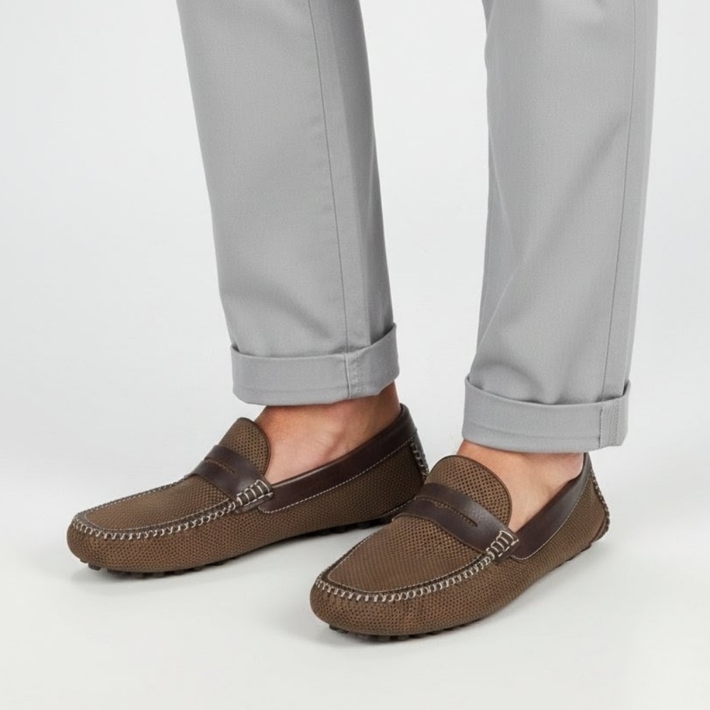 Moreschi Bahamas Nubuck Leather Driving Moccasin PERFORATO MARRONE SCURO Mens 7